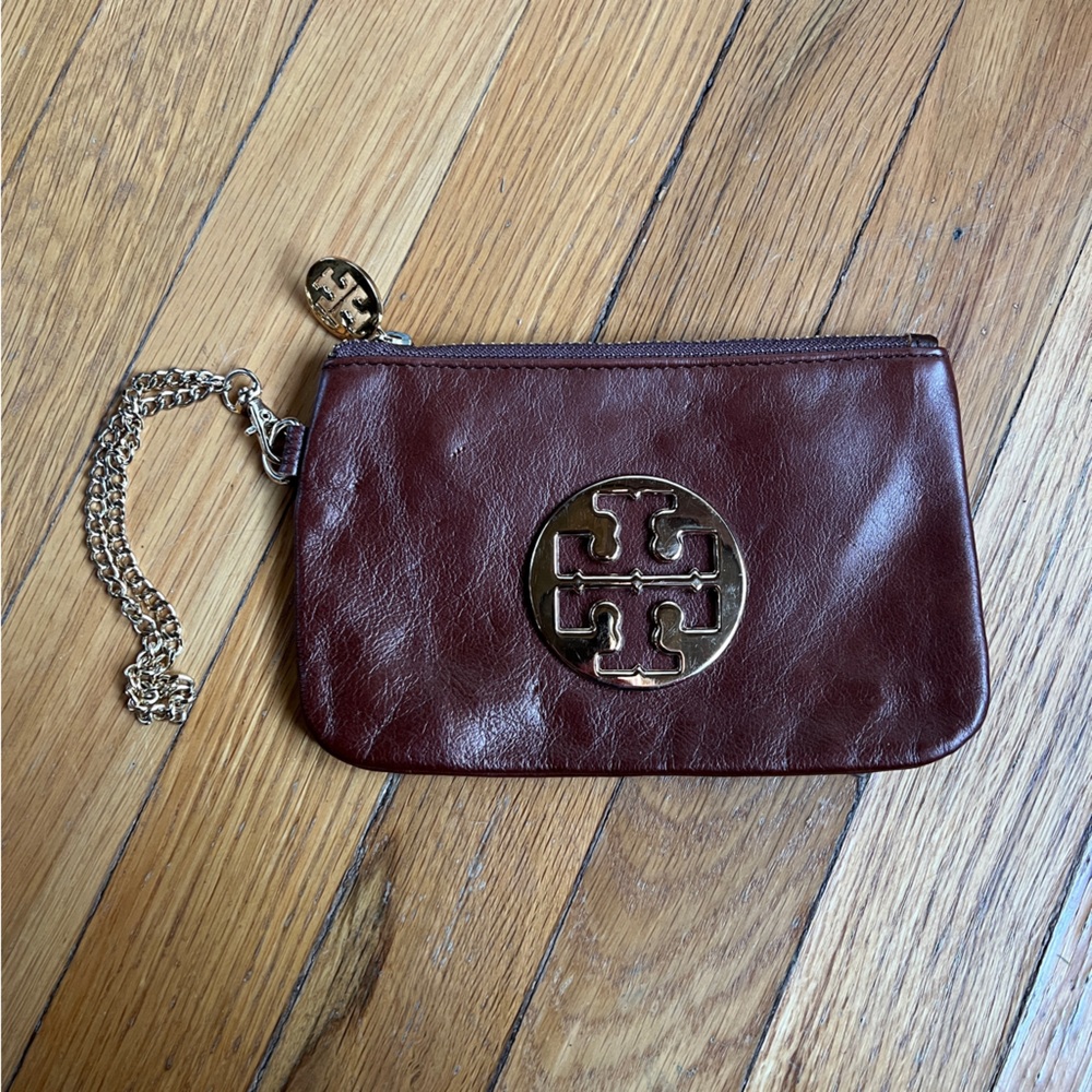 Tory Burch brown leather wristlet